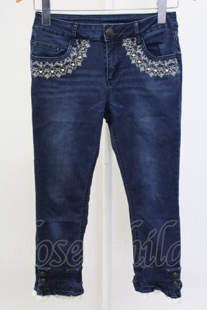 画像: axes femme / パール&刺繍裾レースデニムパンツ S ブルー T-25-12-11-050-AX-PA-SA-ZT