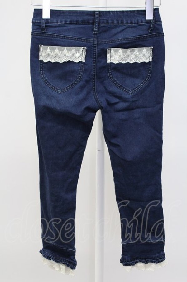画像2: axes femme / パール&刺繍裾レースデニムパンツ S ブルー T-25-12-11-050-AX-PA-SA-ZT (2)