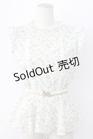 画像: axes femme / ベルト付花柄ノースリブラウス M ホワイト T-25-12-11-002-AX-BL-SA-ZI