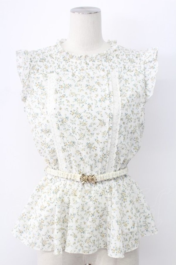 画像1: axes femme / ベルト付花柄ノースリブラウス M ホワイト T-25-12-11-002-AX-BL-SA-ZI (1)