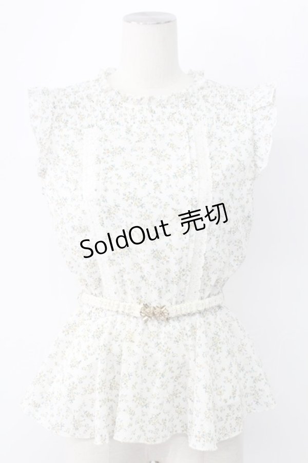 画像1: axes femme / ベルト付花柄ノースリブラウス M ホワイト T-25-12-11-002-AX-BL-SA-ZI (1)