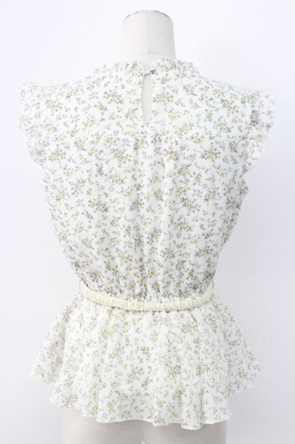 画像2: axes femme / ベルト付花柄ノースリブラウス M ホワイト T-25-12-11-002-AX-BL-SA-ZI (2)