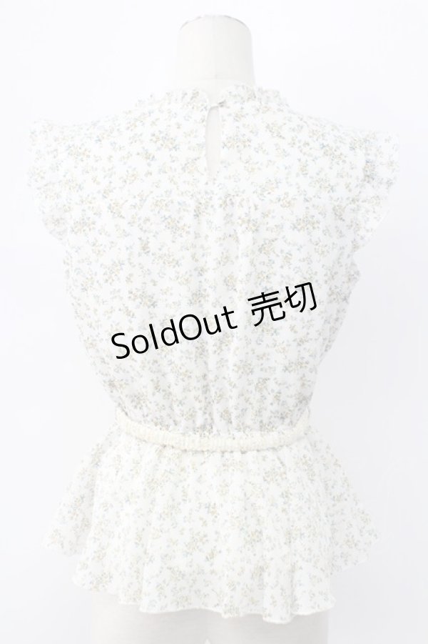 画像2: axes femme / ベルト付花柄ノースリブラウス M ホワイト T-25-12-11-002-AX-BL-SA-ZI (2)