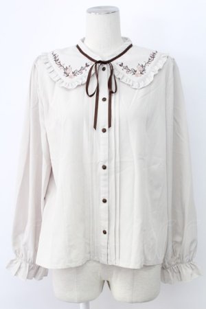 画像: axes femme / ブーケ刺繍フリル襟ブラウス L ベージュ T-25-12-11-012-AX-BL-SA-ZT