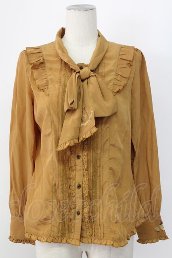 画像1: axes femme / フェミニンボータイブラウス/美女と野獣 M キャメル T-25-12-11-015-AX-BL-SA-ZT (1)