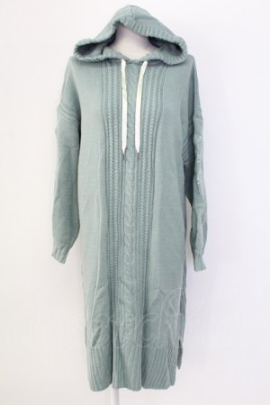 画像: axes femme / 袖刺繍パーカーニットワンピース M グリーン T-25-12-11-018-AX-OP-SA-ZT