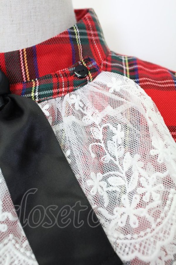 画像4: Jamieエーエヌケー / タータンチェックレース袖ワンピース  赤チェックｘ白 T-25-12-14-018-0-OP-SA-ZT (4)