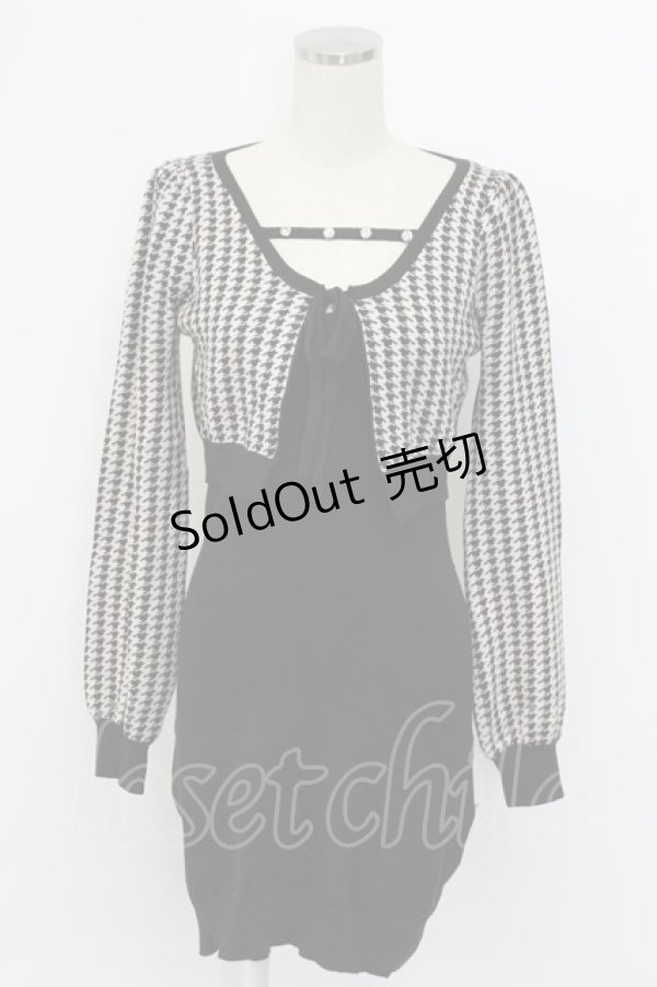 画像1: pium / 千鳥カーデ&ビジュー付きニットキャミワンピSET  黒 T-25-12-14-021-0-OP-SA-ZT (1)