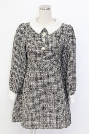 画像: evelyn / ビジューボタンツイードワンピース  グレー T-25-12-14-023-LO-OP-SA-ZT