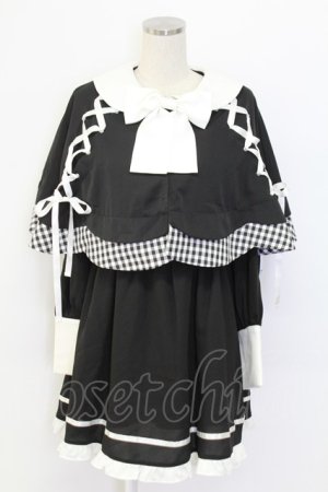 画像: Jamie エーエヌケー / サイド編み下げケープワンピース  黒Ｘ白 T-25-12-14-024-LO-OP-SA-ZT