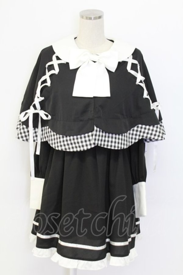 画像1: Jamie エーエヌケー / サイド編み下げケープワンピース  黒Ｘ白 T-25-12-14-024-LO-OP-SA-ZT (1)