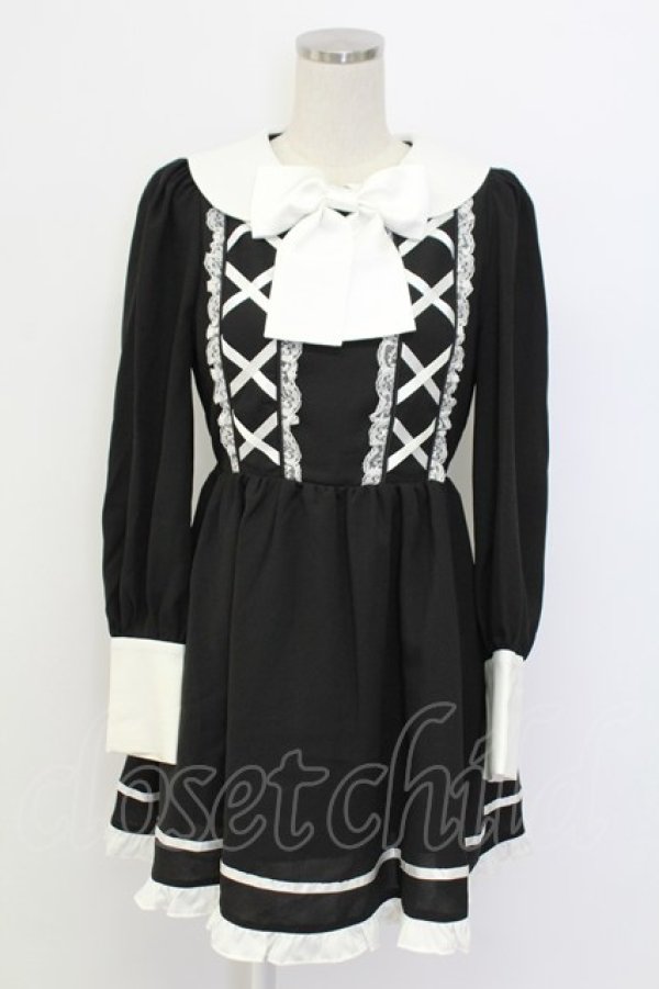 画像6: Jamie エーエヌケー / サイド編み下げケープワンピース  黒Ｘ白 T-25-12-14-024-LO-OP-SA-ZT (6)