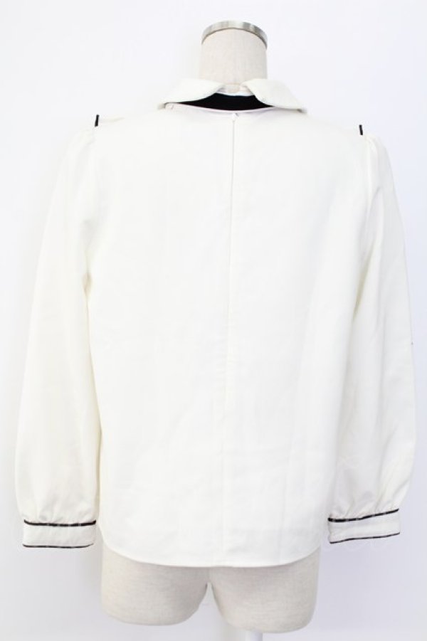 画像2: evelyn / Uフリルバイカラーリボンブラウス  ホワイト T-25-12-14-001-LO-BL-SA-ZT (2)