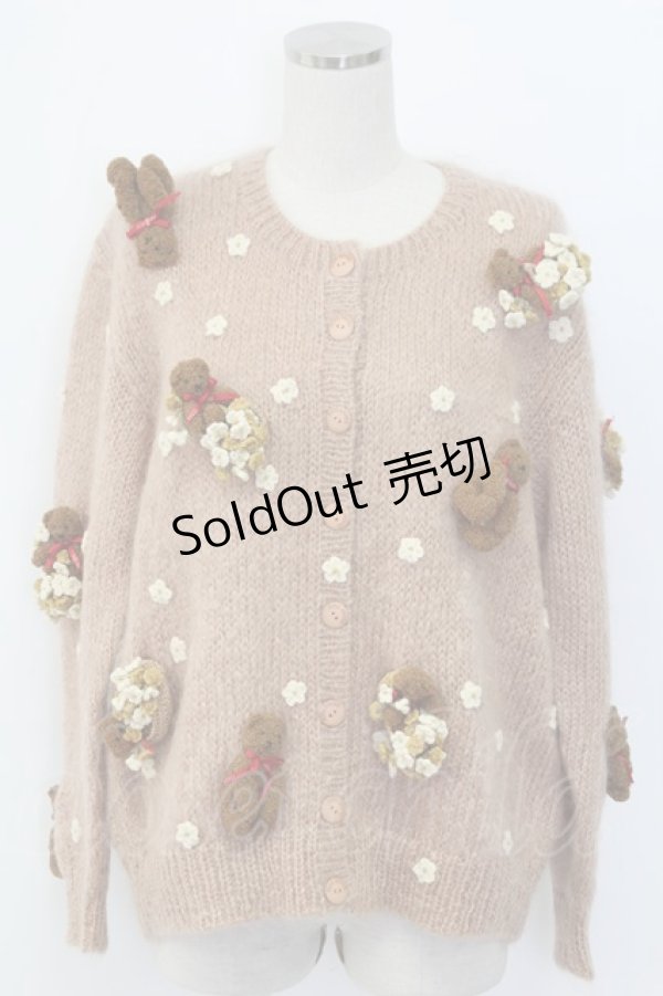 画像1: PINK HOUSE / カゴ入り編みぐるみクマ付きモヘアカーディガン  ピンク T-25-12-14-006-LO-TO-SA-ZT147 (1)