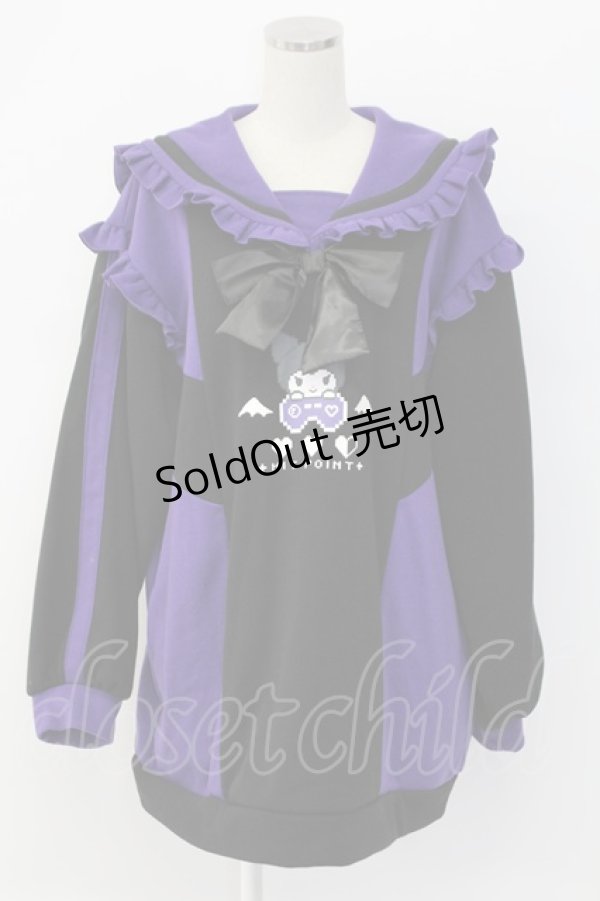 画像1: NOEMIE / Kuromiスウェットセーラーワンピース  黒Ｘ紫 T-25-12-14-010-LO-OP-SA-ZT (1)