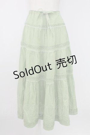 画像: WONDERFUL WORLD / ギンガムチェックピコフリルスカート  グリーン T-25-12-17-037-LO-SK-SA-ZT