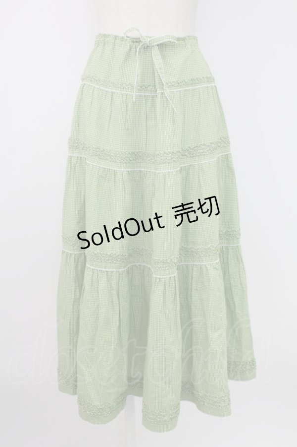 画像1: WONDERFUL WORLD / ギンガムチェックピコフリルスカート  グリーン T-25-12-17-037-LO-SK-SA-ZT (1)
