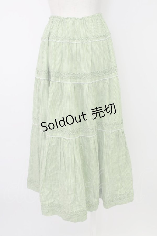画像2: WONDERFUL WORLD / ギンガムチェックピコフリルスカート  グリーン T-25-12-17-037-LO-SK-SA-ZT (2)