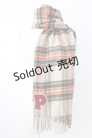 画像: PINK HOUSE / Pワッペン付きチェックマフラー  ブラウン T-25-12-17-049-LO-ZA-SA-ZT485