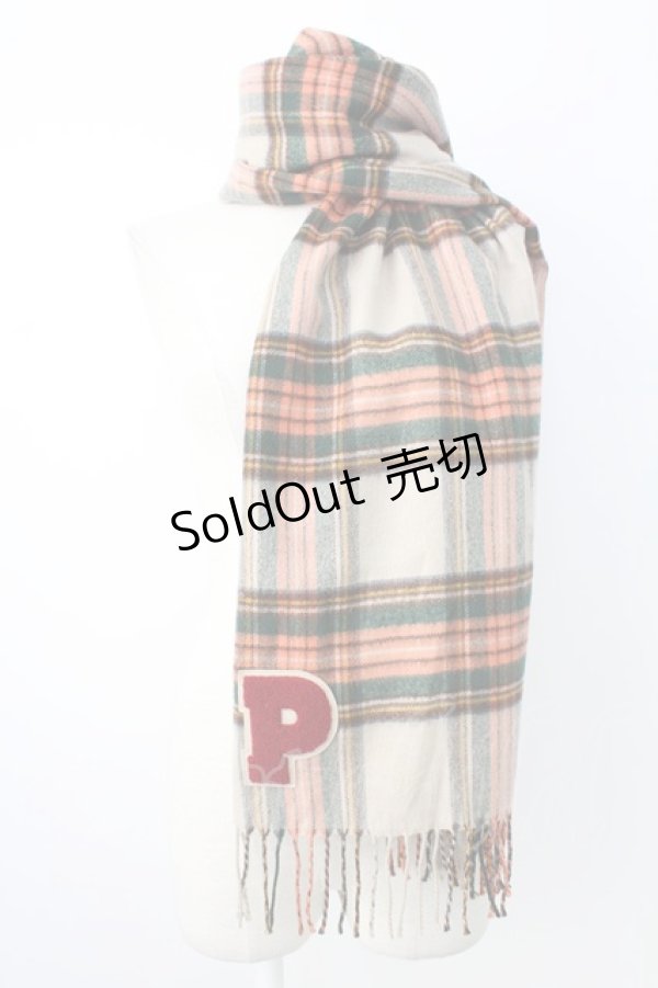 画像1: PINK HOUSE / Pワッペン付きチェックマフラー  ブラウン T-25-12-17-049-LO-ZA-SA-ZT485 (1)