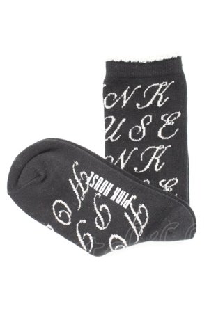 画像: PINK HOUSE / ロゴ靴下  ブラック×ホワイト T-25-12-17-052-LO-ZA-SA-ZT