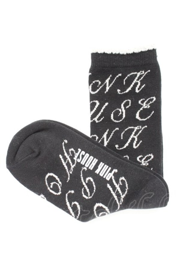 画像1: PINK HOUSE / ロゴ靴下  ブラック×ホワイト T-25-12-17-052-LO-ZA-SA-ZT (1)