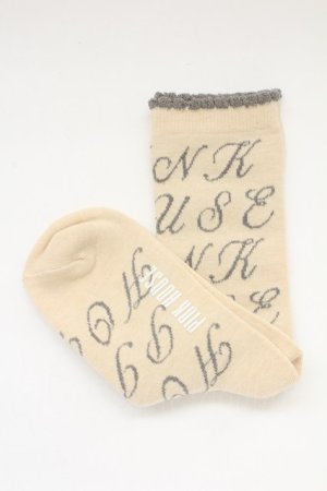 画像: PINK HOUSE / ロゴ靴下  ベージュ×グレー T-25-12-17-053-LO-ZA-SA-ZT