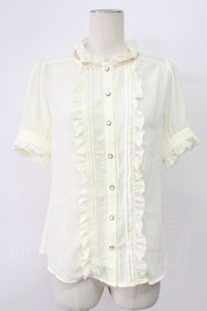 画像: axes femme / リボン付半袖ブラウス  アイボリー T-25-12-17-007-AX-BL-SA-ZT