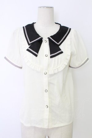 画像: axes femme POETIQUE / セーラー半袖ブラウス  アイボリーＸネイビー T-25-12-17-010-AX-BL-SA-ZT