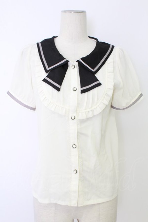 画像1: axes femme POETIQUE / セーラー半袖ブラウス  アイボリーＸネイビー T-25-12-17-010-AX-BL-SA-ZT (1)