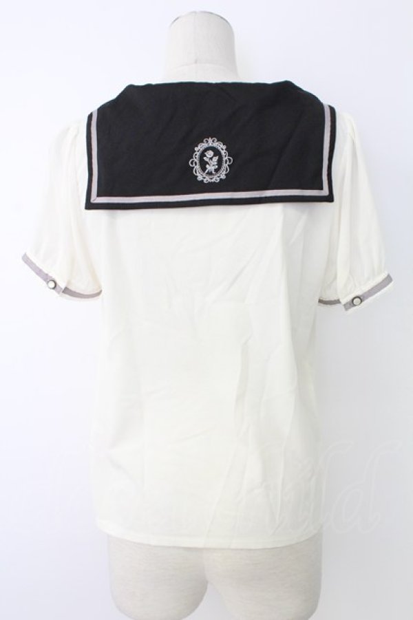 画像2: axes femme POETIQUE / セーラー半袖ブラウス  アイボリーＸネイビー T-25-12-17-010-AX-BL-SA-ZT (2)