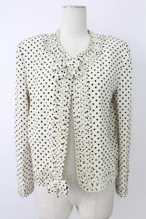 画像: KANEKO ISAO / 水玉フリルノーカラー薄手ジャケット  ベージュ T-25-12-17-011-EL-JA-SA-ZT