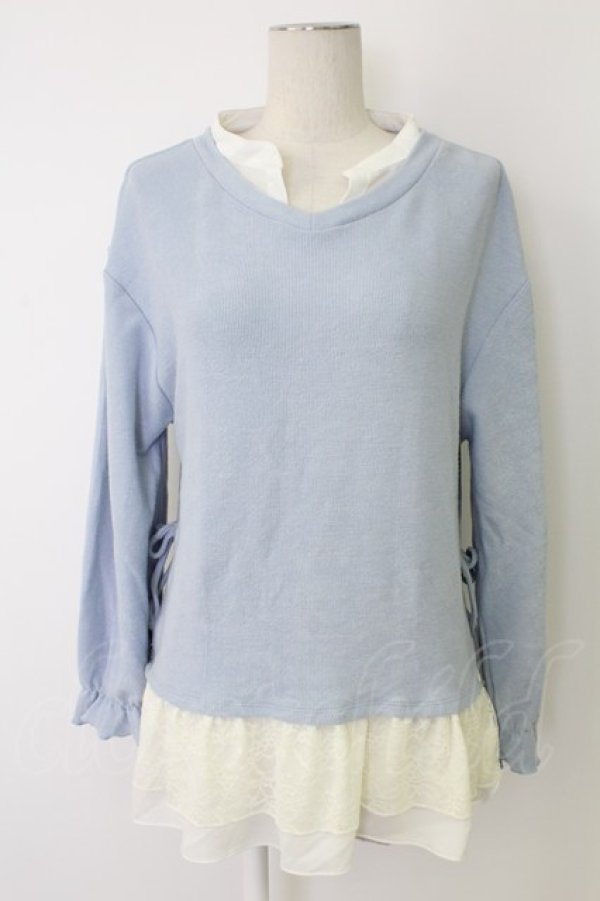 画像1: axes femme / 裾レースシャツレイヤードPO  サックスＸ白 T-25-12-17-013-AX-TO-SA-ZT (1)