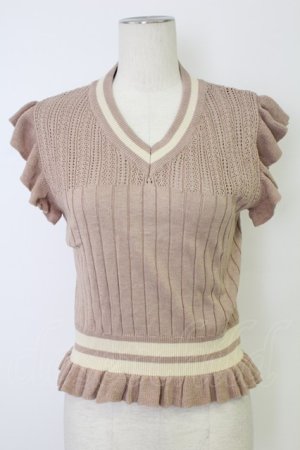 画像: axes femme POETIQUE / Vネックニットノースリーブトップス  ピンクＸ白 T-25-12-17-014-AX-TO-SA-ZT