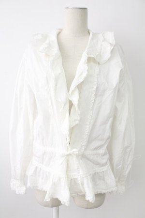 画像: INGEBORG / 2つリボンノーカラー長袖ブラウス  ホワイト T-25-12-17-002-LO-BL-SA-ZT