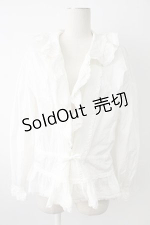 画像: INGEBORG / 2つリボンノーカラー長袖ブラウス  ホワイト T-25-12-17-002-LO-BL-SA-ZT