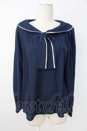 画像: axes femme / パイピングブラウス  ネイビー T-25-12-17-016-AX-BL-SA-ZT