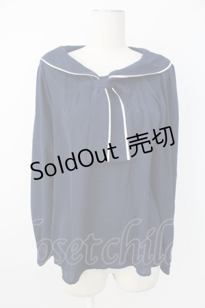 画像: axes femme / パイピングブラウス  ネイビー T-25-12-17-016-AX-BL-SA-ZT