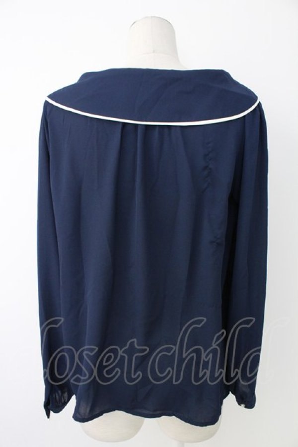 画像2: axes femme / パイピングブラウス  ネイビー T-25-12-17-016-AX-BL-SA-ZT (2)