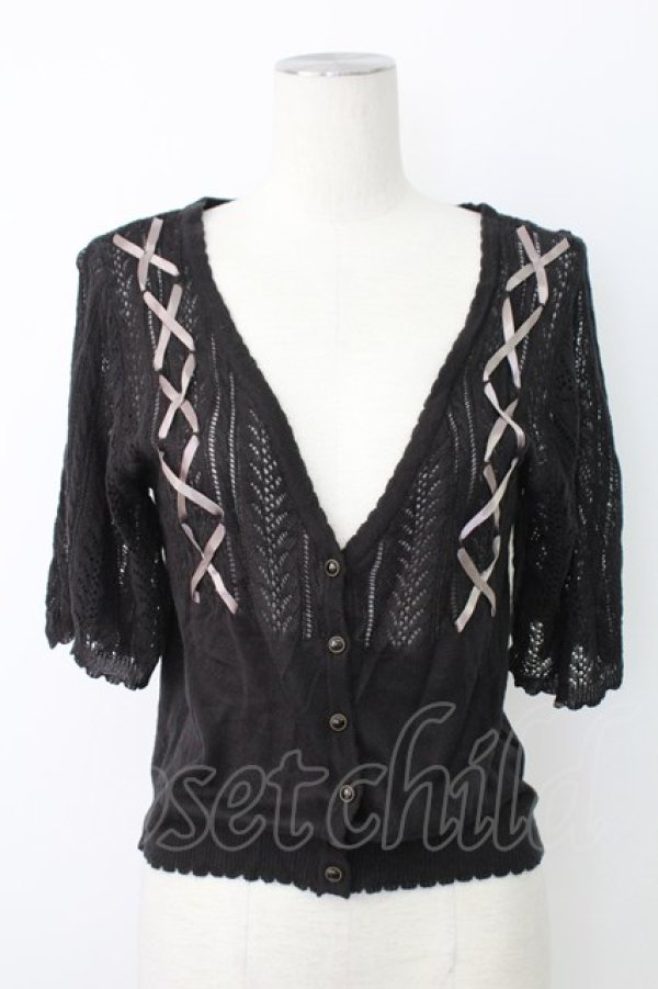 画像1: axes femme / レースアップＸ透かしカーデ  黒 T-25-12-17-018-AX-TO-SA-ZT (1)