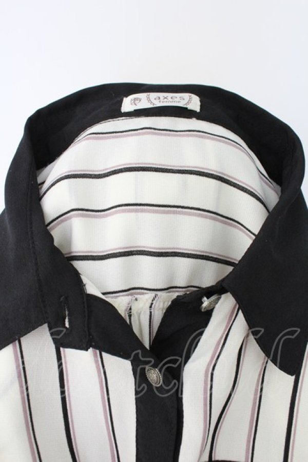画像4: axes femme / マルチストライプ柄シャツワンピース  白Ｘ黒 T-25-12-17-025-AX-OP-SA-ZT (4)
