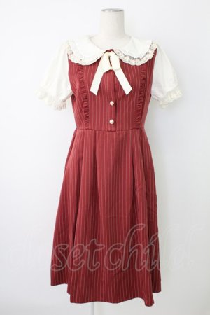 画像: axes femme POETIQUE / フリルビッグ襟半袖ワンピース  ボルドーＸ白 T-25-12-17-026-AX-OP-SA-ZT