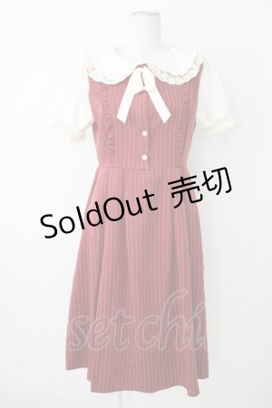 画像: axes femme POETIQUE / フリルビッグ襟半袖ワンピース  ボルドーＸ白 T-25-12-17-026-AX-OP-SA-ZT526