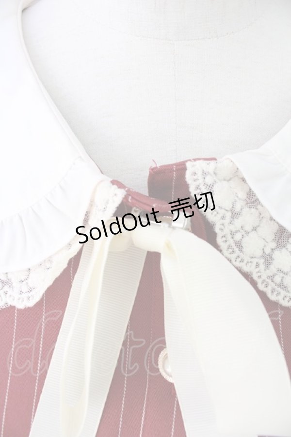 画像3: axes femme POETIQUE / フリルビッグ襟半袖ワンピース  ボルドーＸ白 T-25-12-17-026-AX-OP-SA-ZT526 (3)