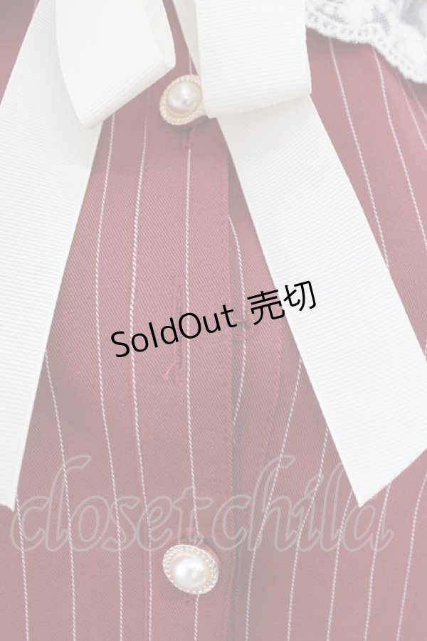 画像5: axes femme POETIQUE / フリルビッグ襟半袖ワンピース  ボルドーＸ白 T-25-12-17-026-AX-OP-SA-ZT526 (5)