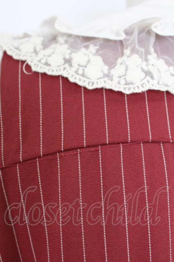 画像6: axes femme POETIQUE / フリルビッグ襟半袖ワンピース  ボルドーＸ白 T-25-12-17-026-AX-OP-SA-ZT (6)