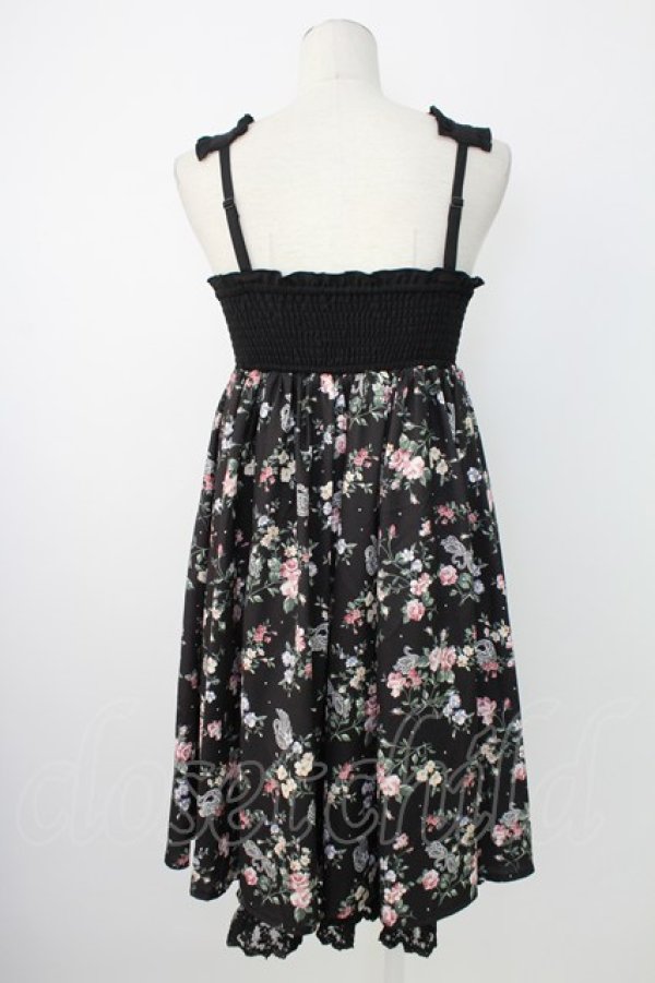 画像2: axes femme / フラワープリント編み下げジャンパースカート  黒 T-25-12-17-028-AX-OP-SA-ZT (2)