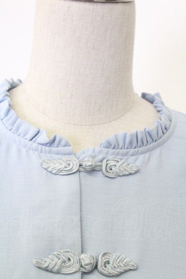 画像5: axes femme / 袖刺繍チャイナ釦シャツワンピース M サックス T-25-12-18-022-AX-OP-SA-ZT (5)