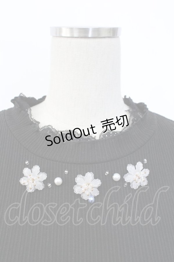 画像3: axes femme / キラキラお花ビジューリブプルオーバー  ブラック T-25-12-18-003-AX-TO-SA-ZT (3)