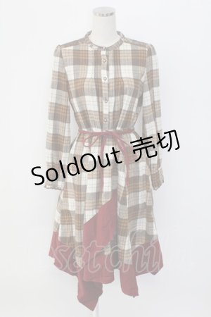 画像: axes femme / ハイネックチェック長袖ワンピース  ブラウン T-25-12-18-025-AX-OP-SA-ZT